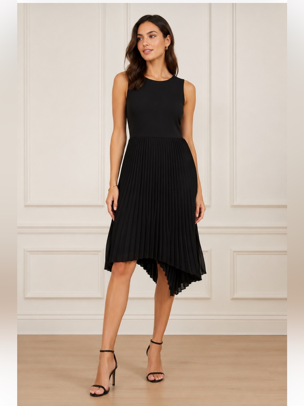 🔥NWT🔥 DKNY Classy Sleeveless Asymmetrical Pleats Skirt Women' Cocktail Dress